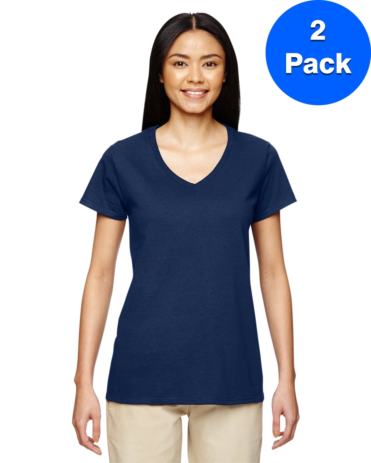 Womens Heavy Cotton 5.3 oz. V-Neck T-Shirt 2 Pack - Walmart.com