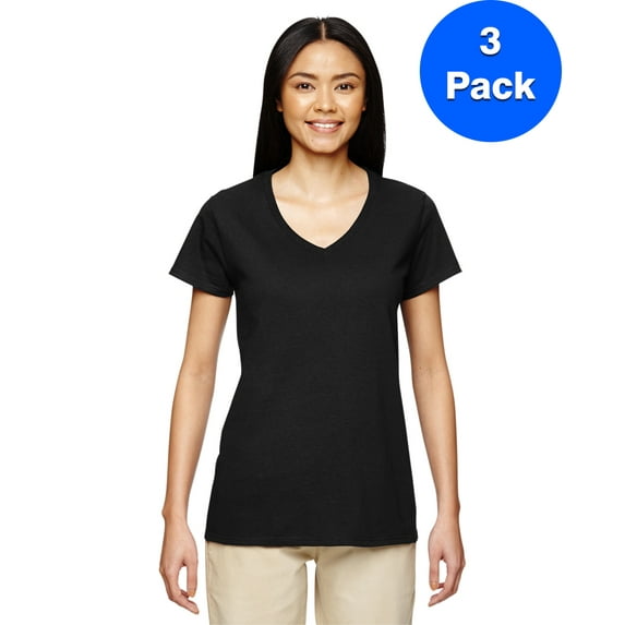 Womens Heavy Cotton 5.3 oz. V-Neck T-Shirt 3 Pack