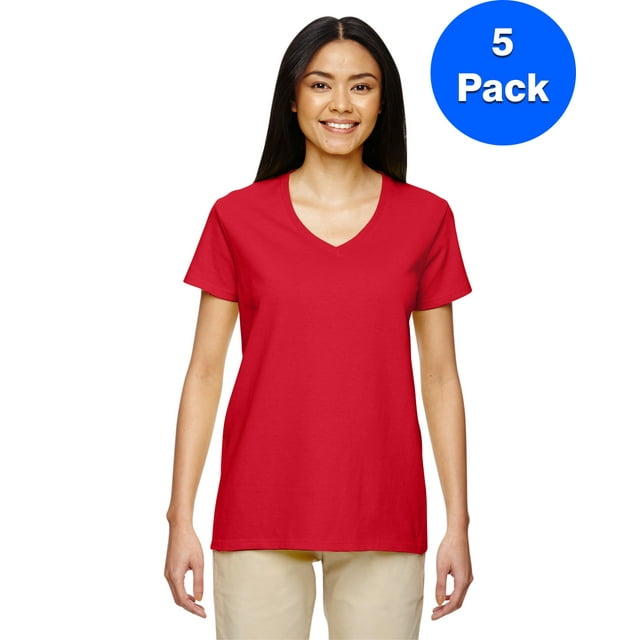 Womens Heavy Cotton 5.3 oz. V-Neck T-Shirt 5 Pack - Walmart.com