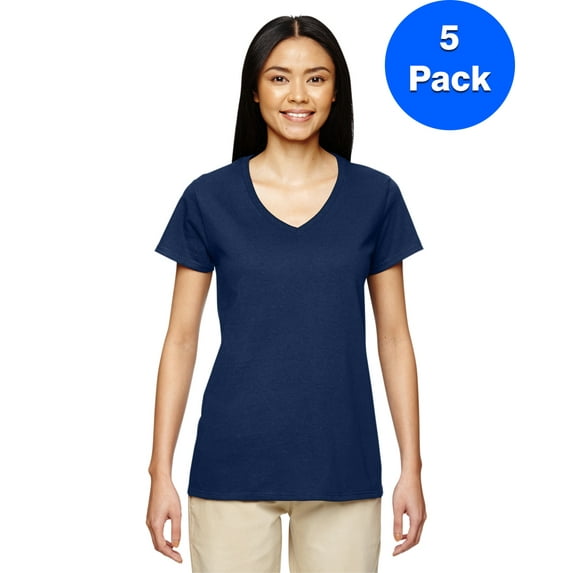 Womens Heavy Cotton 5.3 oz. V-Neck T-Shirt 5 Pack