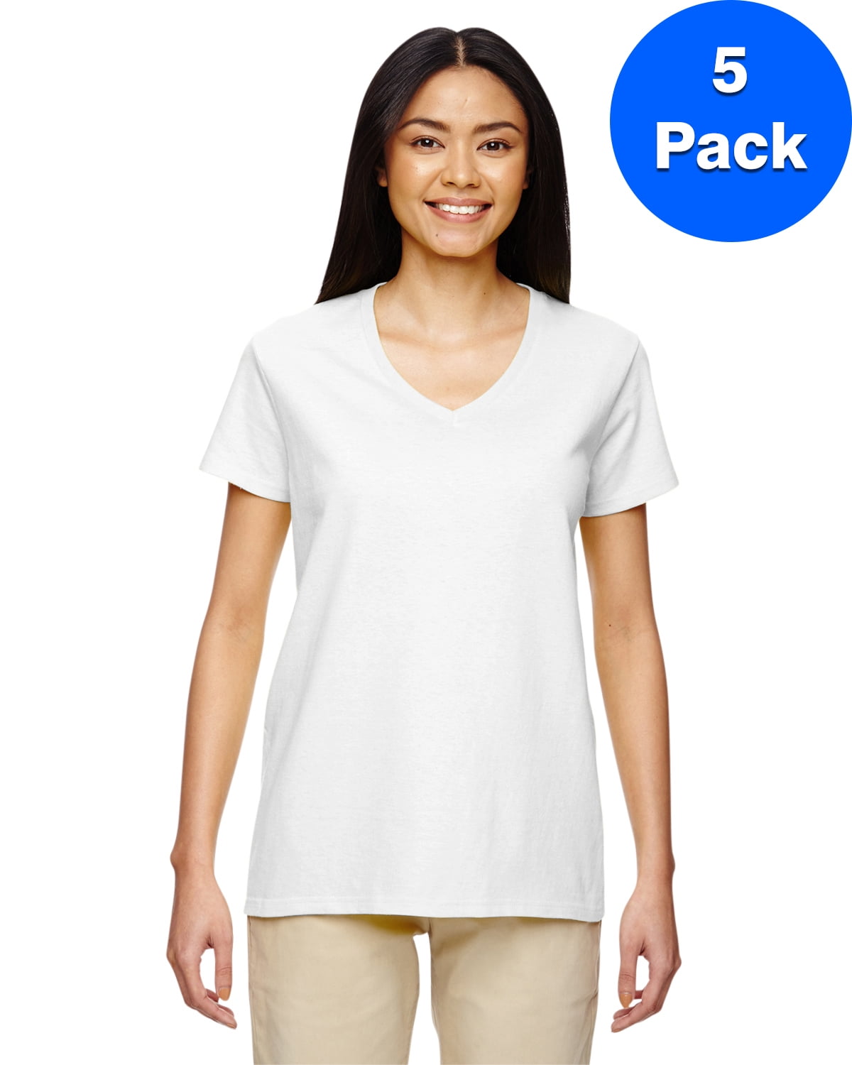 Womens Heavy Cotton 5.3 oz. V-Neck T-Shirt 5 Pack - Walmart.com