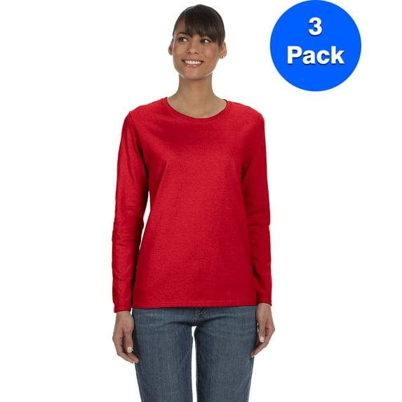 Womens Heavy Cotton Missy Fit Long-Sleeve T-Shirt 3 Pack