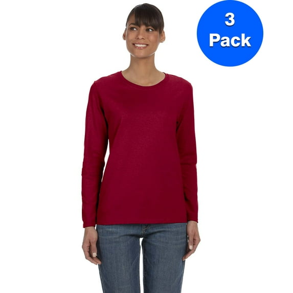Womens Heavy Cotton Missy Fit Long-Sleeve T-Shirt 3 Pack