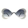 thumbnail image 1 of Womens Heavy Sparkle Rhinestone Heart Butterfly Rimless Sunglasses Black Smoke, 1 of 5