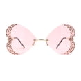 thumbnail image 1 of Womens Heavy Sparkle Rhinestone Heart Butterfly Rimless Sunglasses Gold Solid Pink, 1 of 4