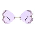 thumbnail image 1 of Womens Heavy Sparkle Rhinestone Heart Butterfly Rimless Sunglasses Gold Solid Purple, 1 of 4