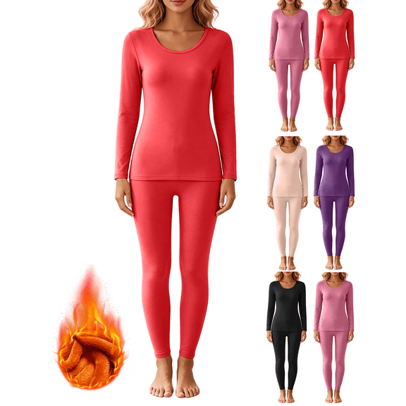 Womens Heavyweight 2 Piece Sets Base Layer Thermal Underwear with Fleece Lined Long Sleeve Shirt Legging Lounge Set