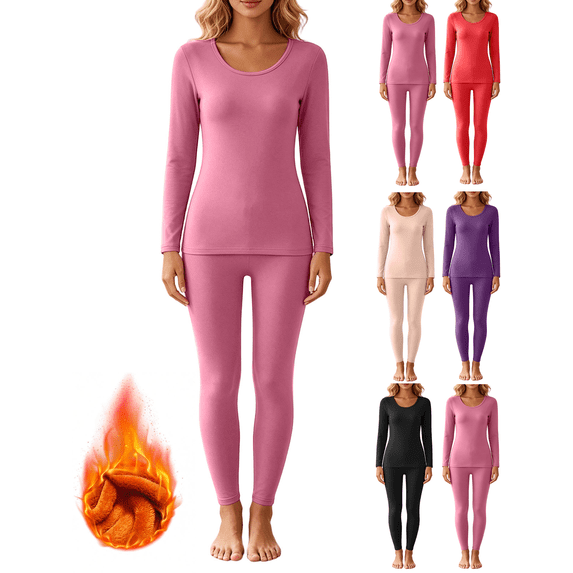 Womens Heavyweight 2 Piece Sets Base Layer Thermal Underwear with Fleece Lined Long Sleeve Shirt Legging Lounge Set