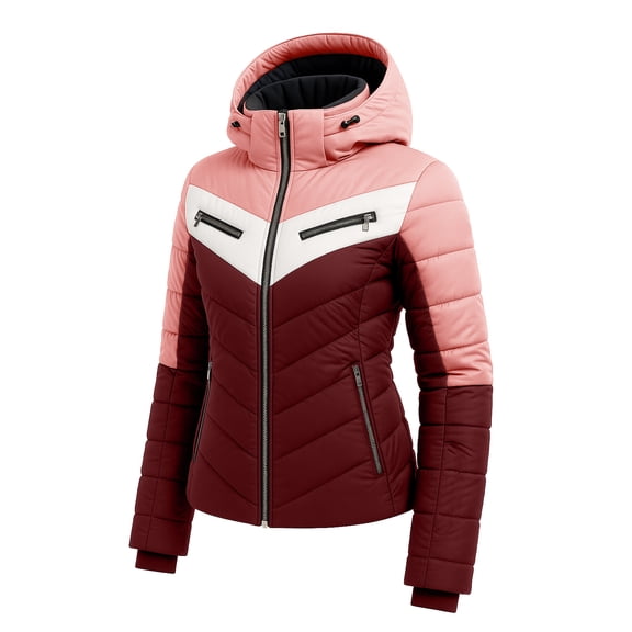 Womens Heavyweight Hooded Puffer Jacket Long Sleeve Full-Zip Quilted Down Outerwear Padded Jacket Sierra Luxe Maroon (XXL)