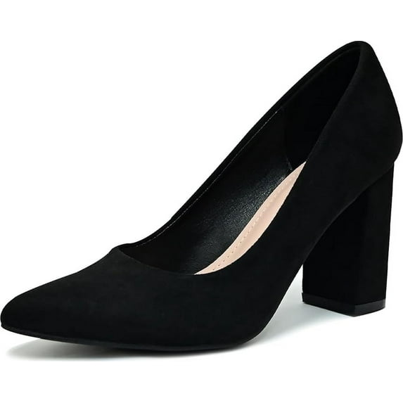 Elecsop Womens Heeled Pump Classic Pointed Toe Chunky High Heels Work Shoes Dress Pumps