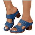 thumbnail image 1 of Womens Heeled Sandals Boho Hollowout Open Toe Slides Slip on Backless Heels Comfy Arch Support Orthopedic Shoes Blue Size 6.5, 1 of 7