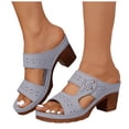 thumbnail image 1 of Womens Heeled Sandals Boho Hollowout Open Toe Slides Slip on Backless Heels Comfy Arch Support Orthopedic Shoes Light Gray Size 9.5, 1 of 7