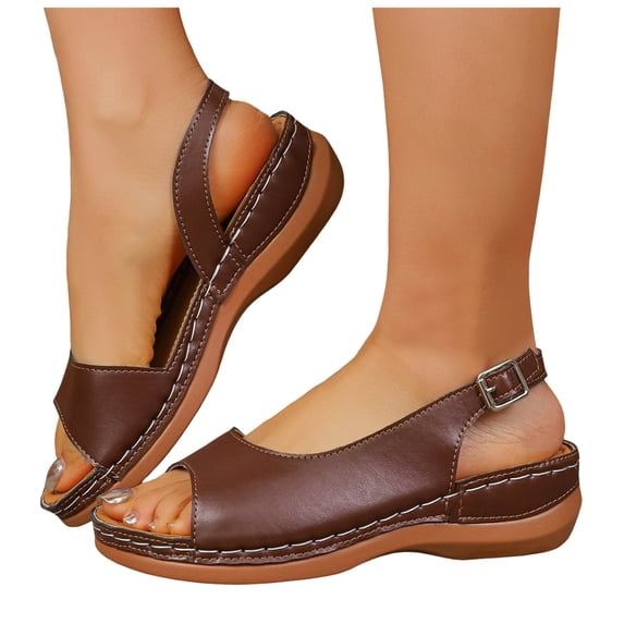 Womens Heeled Sandals Fashion Color Block Flip Flops with Arch Support Casual Wedding Party Dress Slides Shoes Brown Size 6.5