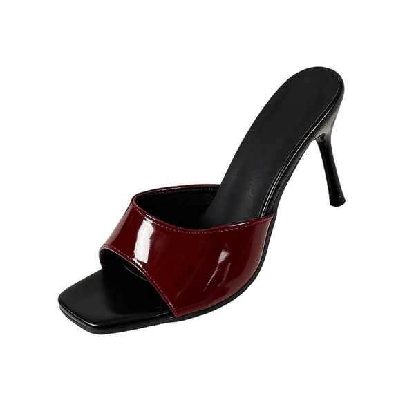 Womens Heeled Sandals Open Square Toe Heels Chunky Block Heel Slip On Sandals for Women Summer Dress Shoes for Weddings/Parties/Daily Wear Size 36-43 Wine