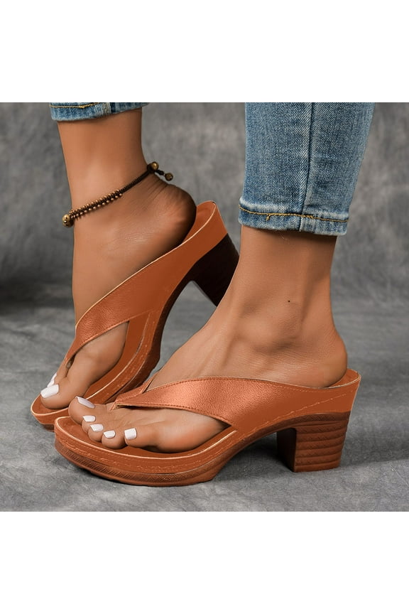 Womens Heels Platform Wedges Women's Summer Dressy Flip Flops - Orthopedic Chunky Heel Wedge Sandals for Wedding & Casual