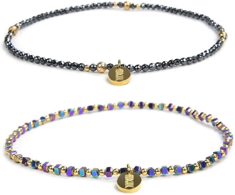 Womens Hematite Anklet, Handmade Foot Chain, Elastic Beach Chakra Jewelry[o5155]