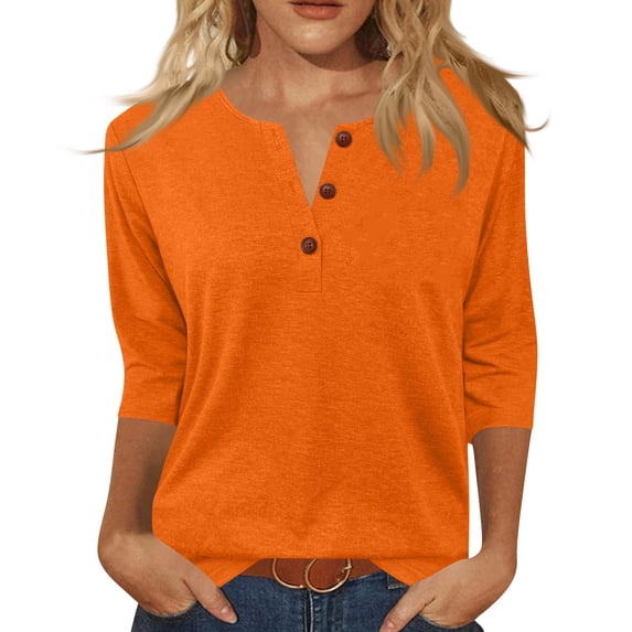 Womens Henley 3/4 Sleeve Tops Dressy Casual Blouses Summer Vacation Business Basic Summer Fashion Clothing