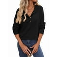 thumbnail image 1 of Womens Henley Long Sleeve Fall V Neck Fashion Dreesy Casual Tunic Sweaters Clothes Trendy Work Outfits Black XXL, 1 of 7