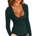 thumbnail image 1 of Womens Henley Long Sleeve Shirts Slim Fit Round Casual Tops, 1 of 1