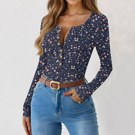 Womens Henley Neck Ribbed Shirts Fall Casual Long Sleeve Knit Tops Stretch Slim Fit Tunic Blouse Tees