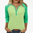 thumbnail image 1 of Womens Henley Shirts, 3/4 Sleeve Shirts for Women Fall Casual Color Patchwork Button Up Notch V Neck T Shirts S-3XL, 1 of 8