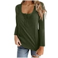 thumbnail image 1 of Womens Henley Shirts Button Scoop Neck Long Sleeve Tunic Top Trendy Casual Blouses Solid Color Tees Petite Tshirts, 1 of 4