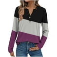 thumbnail image 1 of Womens Henley Shirts, Long Sleeve Shirts for Women Fall Fashion Color Patchwork Button Up Notch V Neck T Shirts S-3XL, 1 of 5