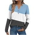 thumbnail image 1 of Womens Henley Shirts, Long Sleeve Shirts for Women Fall Fashion Color Patchwork Button Up Notch V Neck T Shirts S-3XL, 1 of 5