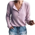 thumbnail image 1 of Womens Henley Shirts Long Sleeve V Neck Button Down Casual Plain T Shirt Tops Loose Fit Blouse Tee, 1 of 4