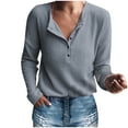 thumbnail image 1 of Womens Henley Shirts Long Sleeve V Neck Button Down Casual Plain T Shirt Tops Loose Fit Blouse Tee, 1 of 1