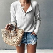 KORSIS Womens Henley Shirts V Neck Long Sleeve Button Down Tops Warm Waffle Knit Tees