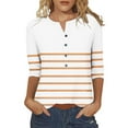 thumbnail image 1 of Womens Henley T-Shirts, 3/4 Sleeve Shirts for Women Fall Fashion Striped Printed Button Up Notch V Neck T Shirts Plus Size S-5XL, 1 of 5