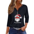 Womens Henley Tops 3/4 Sleeve Christmas Trees Xmas Snowflake Print