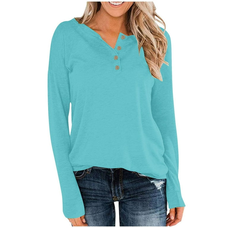 Womens Henley Tops Long Sleeve Cotton Shirts Thermal Pullover