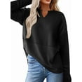 thumbnail image 1 of Womens Henley Tops Long Sleeve V Neck Shirts Casual Knit Tunic Tops Tshirts Fall Outfits with Thumb Hole Black XL, 1 of 4