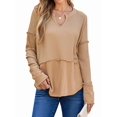 thumbnail image 1 of Womens Henley Tops Long Sleeve V Neck Shirts Casual Knit Tunic Tops Tshirts Fall Outfits with Thumb Hole Khaki XXL, 1 of 6