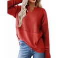 thumbnail image 1 of Womens Henley Tops Long Sleeve V Neck Shirts Casual Knit Tunic Tops Tshirts Fall Outfits with Thumb Hole Red M, 1 of 4
