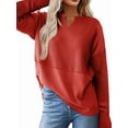 thumbnail image 1 of Womens Henley Tops Long Sleeve V Neck Shirts Casual Knit Tunic Tops Tshirts Fall Outfits with Thumb Hole Red S, 1 of 4