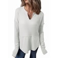 thumbnail image 1 of Womens Henley Tops Long Sleeve V Neck Shirts Casual Knit Tunic Tops Tshirts Fall Outfits with Thumb Hole White M, 1 of 4