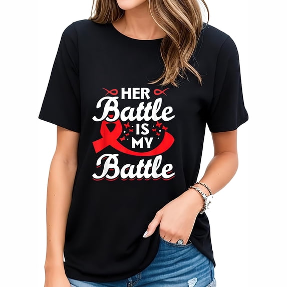 Womens Her Battle Is My Battle HIV AIDS Awareness T-Shirt Black