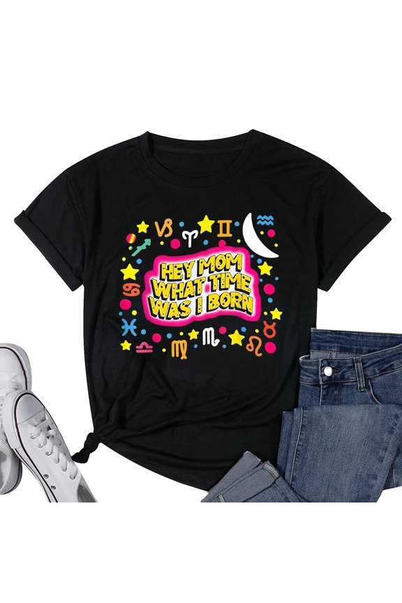 Womens Hey Mom What Time Was I Born T-Shirt Black Medium