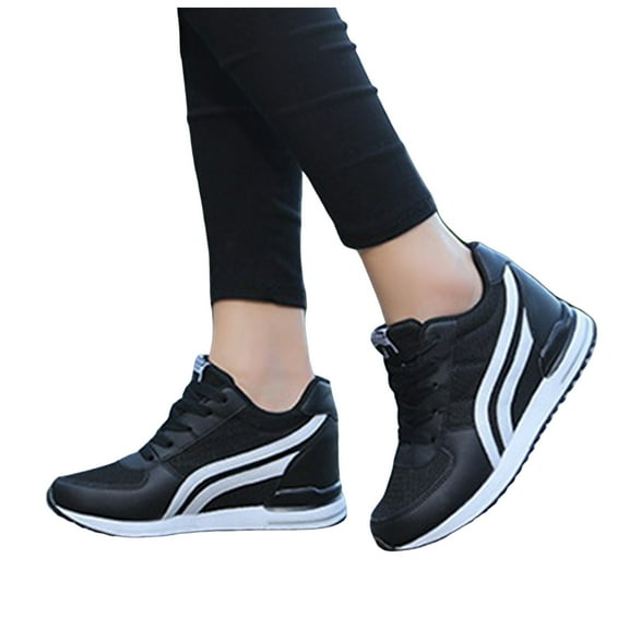 Womens Hidden Height Increasing Mid Top Fashion Sneakers Breathable Mesh Wedge High Heel Tennis Walking Shoes