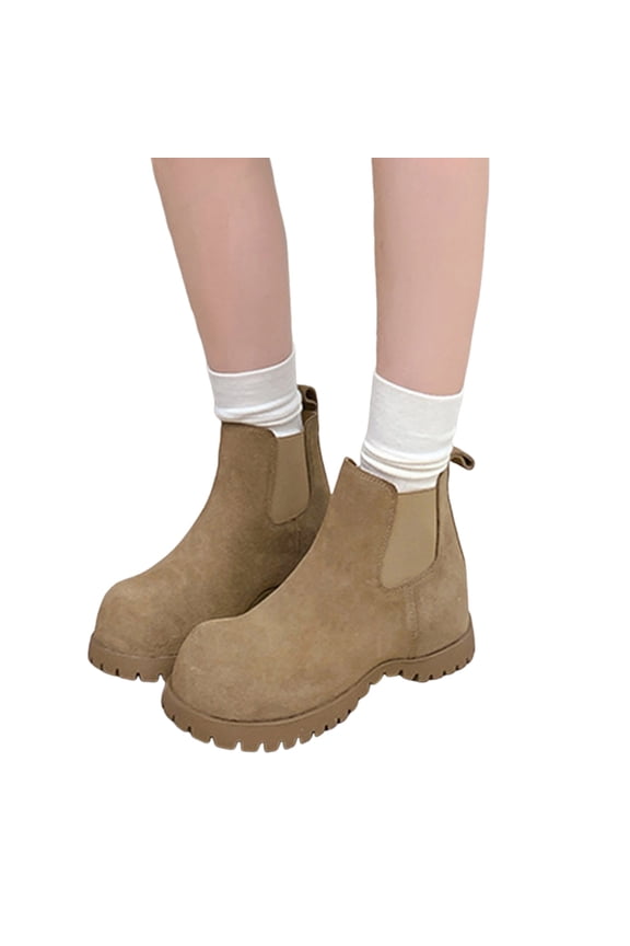 Womens Hidden Wedge Boots Stretch Slip on Cute Round Toe Ankle Booties Suede Chunky Lug Sole Winter Boots