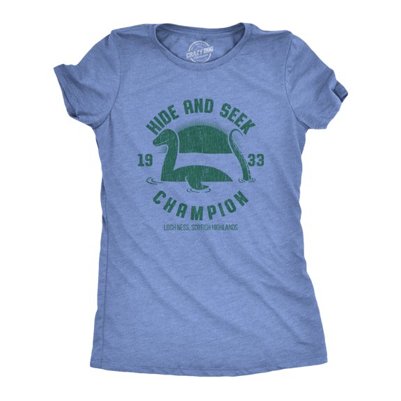Womens Hide and Seek Champion Loch Ness Monster T Shirt Funny Sea Creature Graphic Tee Womens Graphic Tees