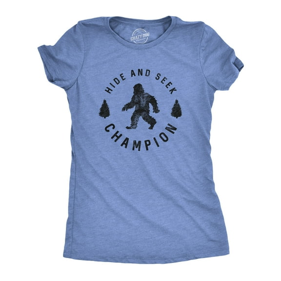 Womens Hide and Seek Champion T shirt Funny Bigfoot Sasquatch Vintage Graphic Womens Graphic Tees