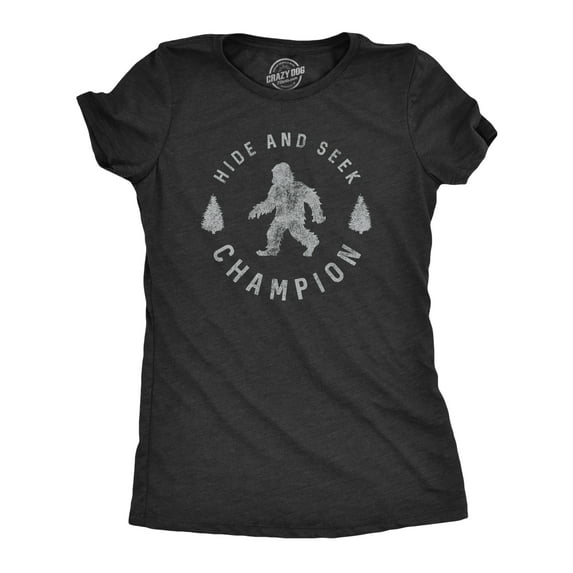 Womens Hide and Seek Champion T shirt Funny Bigfoot Sasquatch Vintage Graphic Womens Graphic Tees