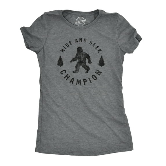 Womens Hide and Seek Champion T shirt Funny Bigfoot Sasquatch Vintage Graphic Womens Graphic Tees