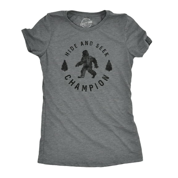 Womens Hide and Seek Champion T shirt Funny Bigfoot Sasquatch Vintage Graphic Womens Graphic Tees
