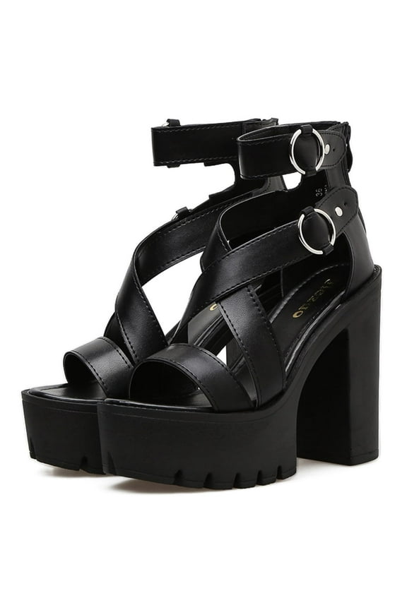 Womens High Chunky Heel Ankle Strap Goth Sandals,Comfort Cutout Open Toe Block Heel Multi Buckle Roman Gladiator Sandals Fashion Party Dress Platform Studded Punk Sandals Back Zipper