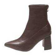 Womens High Chunky Heeled Boots Ankle Boots Chunky Heel Square Toe Short Gogo Booties Zip Up Square Toe Ankle Booties